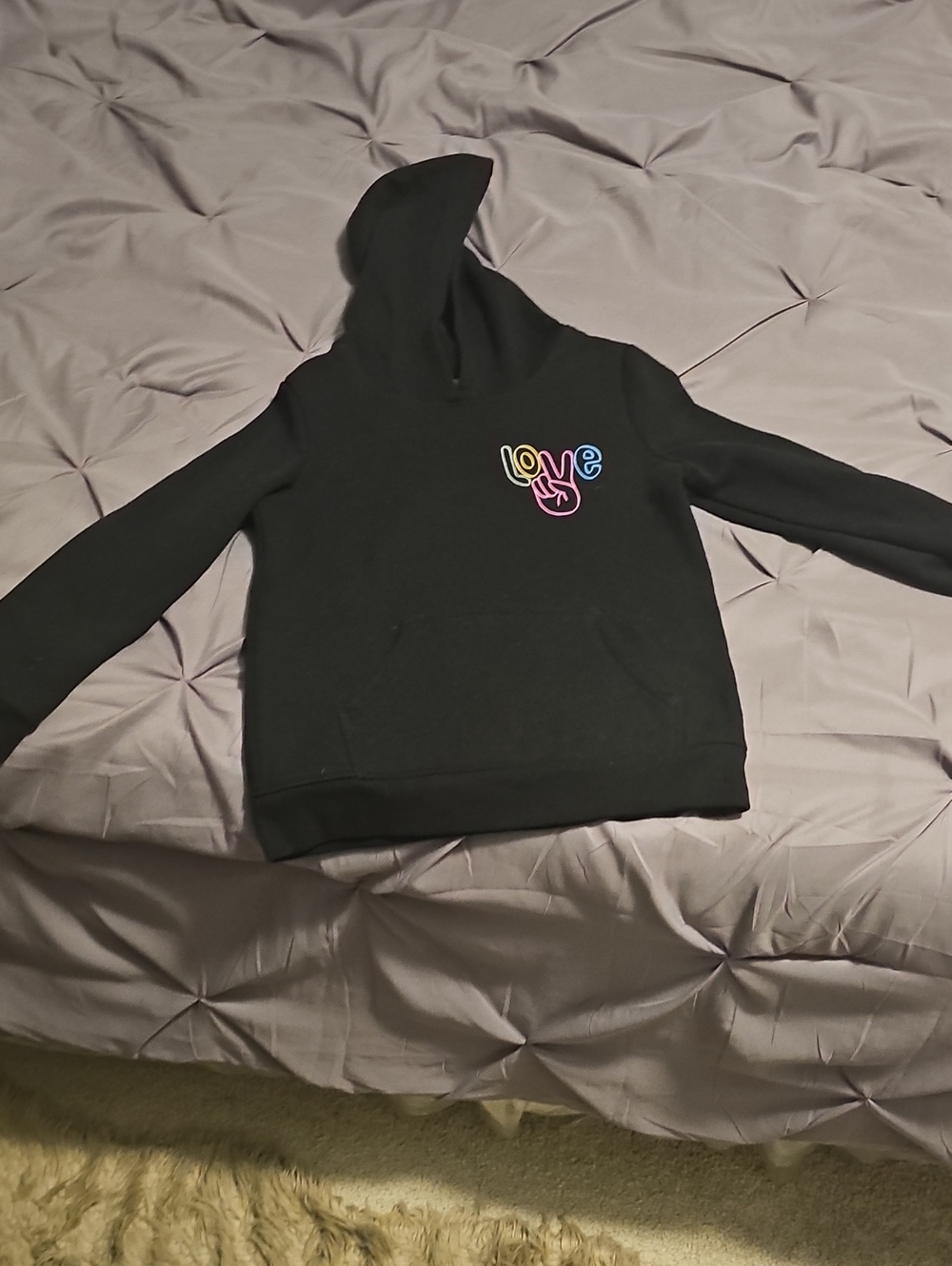 Cat & Jack Black Hoodie Sweater with Multicolor "Love" Patch